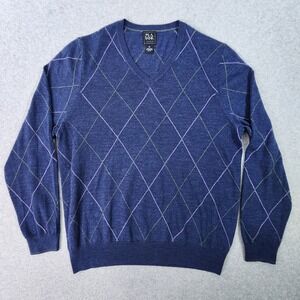 Jos.A.Bank Traveler‎ V-Neck Mens Size XXL Blue 100% Merino Wool Argyle Sweater